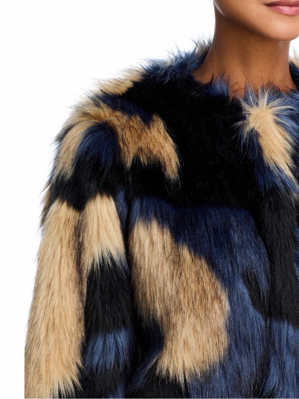 FARM Rio Navy Blue and Tan Faux Fur Coat - Picture 6 of 7